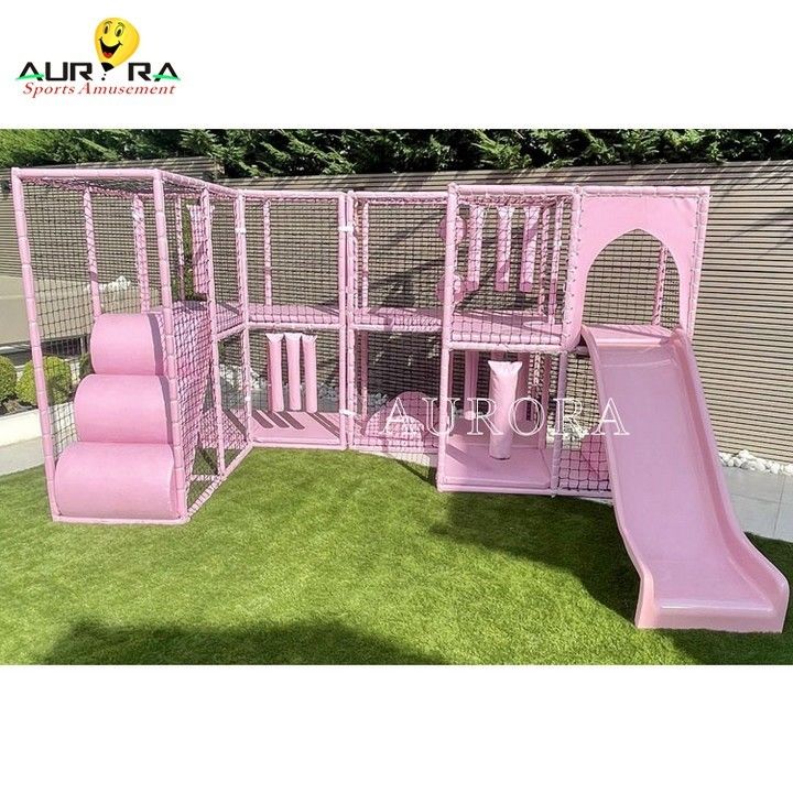 Σλάιντς Τραμπλόιν Παρκ Soft Play Δάσος Παιδιά Εξωτερικό Παστέλ Ροζ προς πώληση