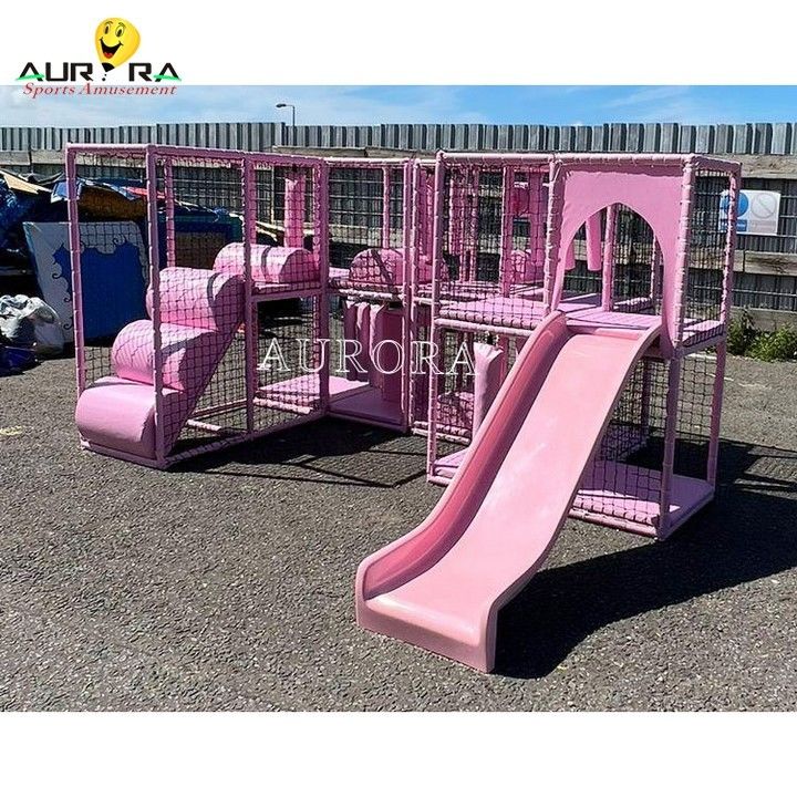 Σλάιντς Τραμπλόιν Παρκ Soft Play Δάσος Παιδιά Εξωτερικό Παστέλ Ροζ προς πώληση