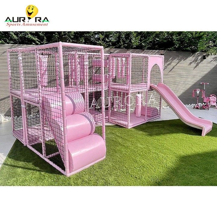 Σλάιντς Τραμπλόιν Παρκ Soft Play Δάσος Παιδιά Εξωτερικό Παστέλ Ροζ προς πώληση